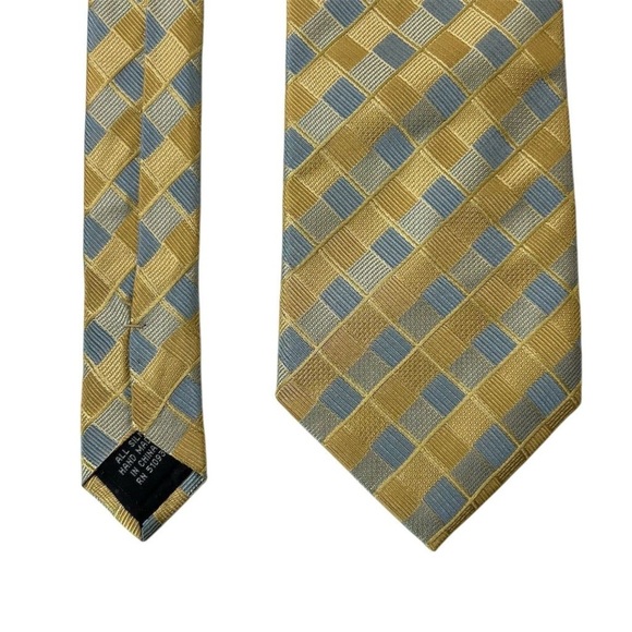 Haggard Men's Silk Necktie Blue Gold Silver Checkered Handmade Designer Tie - Picture 1 of 10